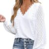 CUPSHE Women Lace Top Long Lace Sleeves Shirts